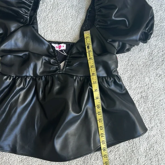 NWT  BUDDY  LOVE  Houston Puff Sleeve Faux Leather Top Blouse Shirt - Picture 6 of 11